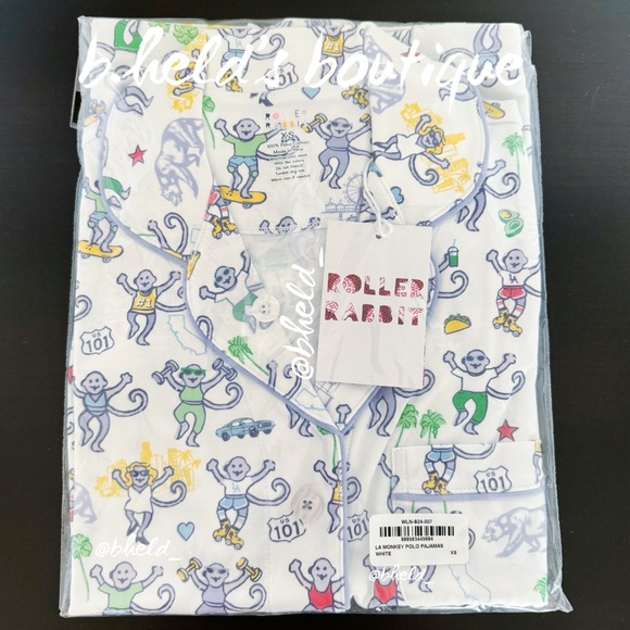 Roller Rabbit LA Monkey Polo Pajamas in White Size X-Small XS Brand New NWT - Picture 13 of 14